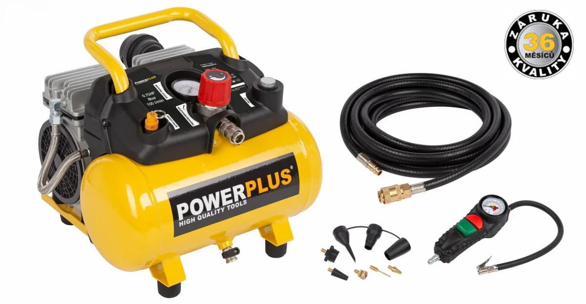 POWERPLUS POWX1724S bezolejový kompresor SILENT 6L + příslušenství