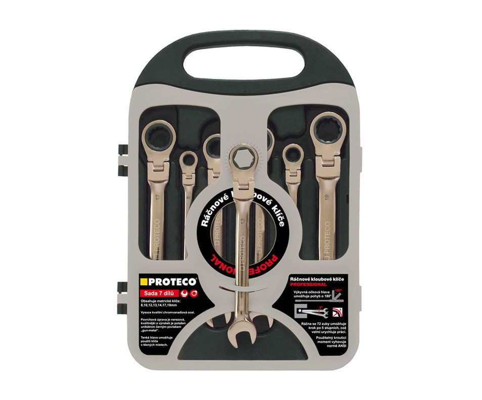 PROTECO sada ráčnových očkoplochých kloubových klíčů 8-19mm 42.18-343-772
