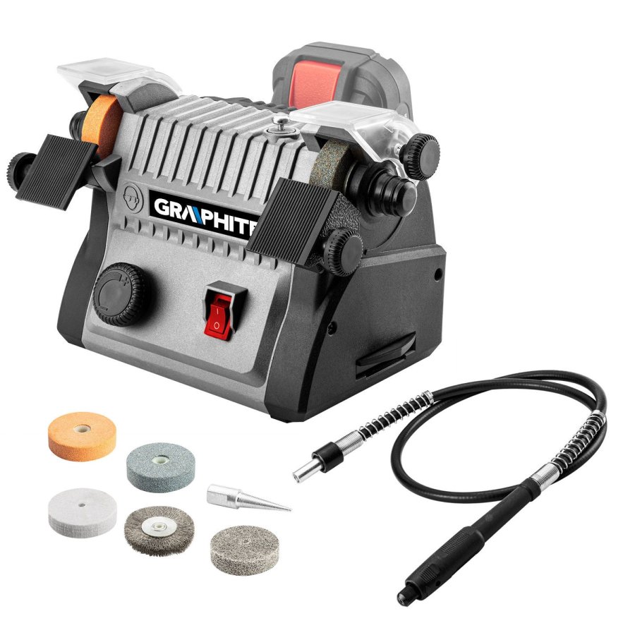 GRAPHITE ENERGY+ 58G095 aku stolní mini kotoučová bruska s ohebou hřídelí, bez aku