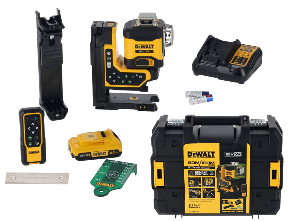 DeWALT DCLE34035D1 (1x2Ah) 3x360 zelený čárový laser s dálkovým ovládáním