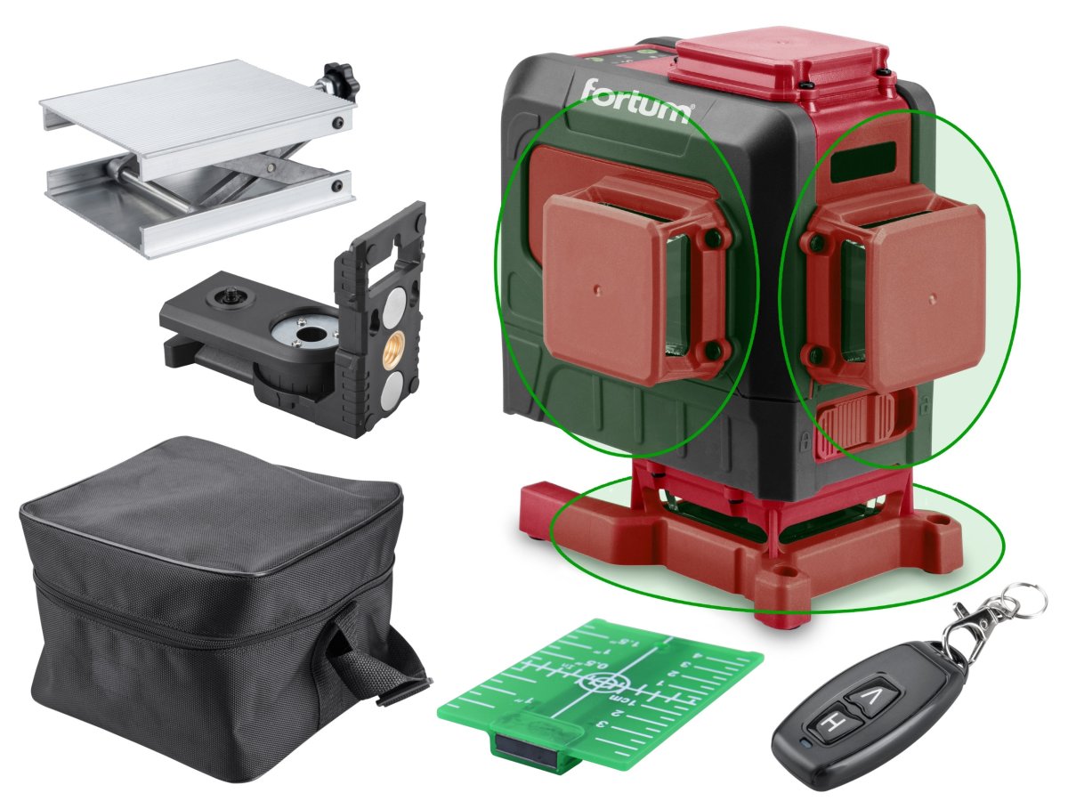 FORTUM 4780216 3D křížový samonivelační laser se zeleným paprskem