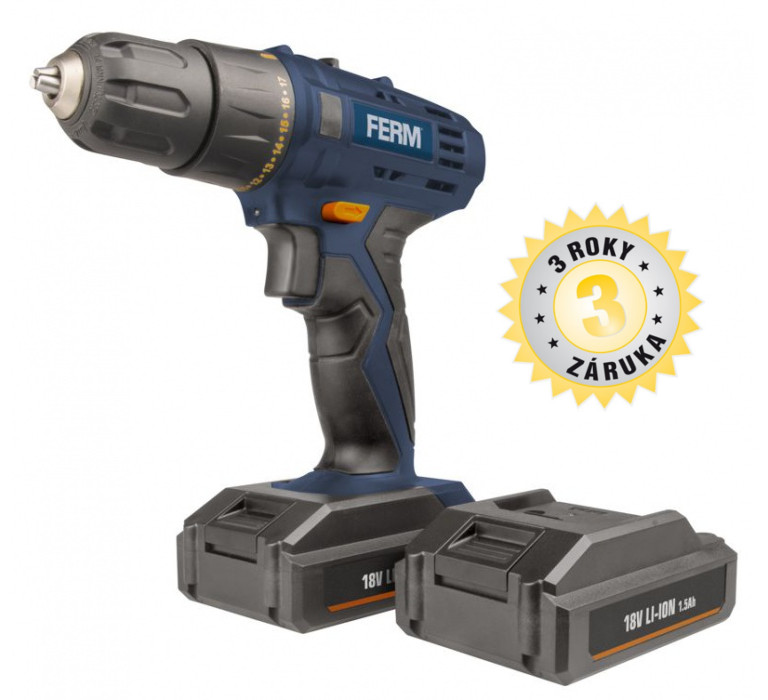 FERM CDM1120 aku vrtačka 18V LiIon 2x1,5Ah Obrázek