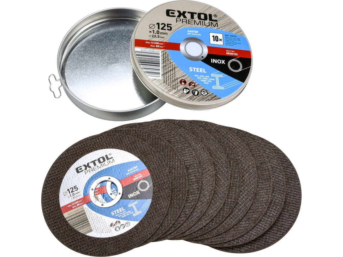 Levně EXTOL PREMIUM 8808103 sada řezných kotoučů na ocel a nerez 125x1,0x22,2mm 10ks