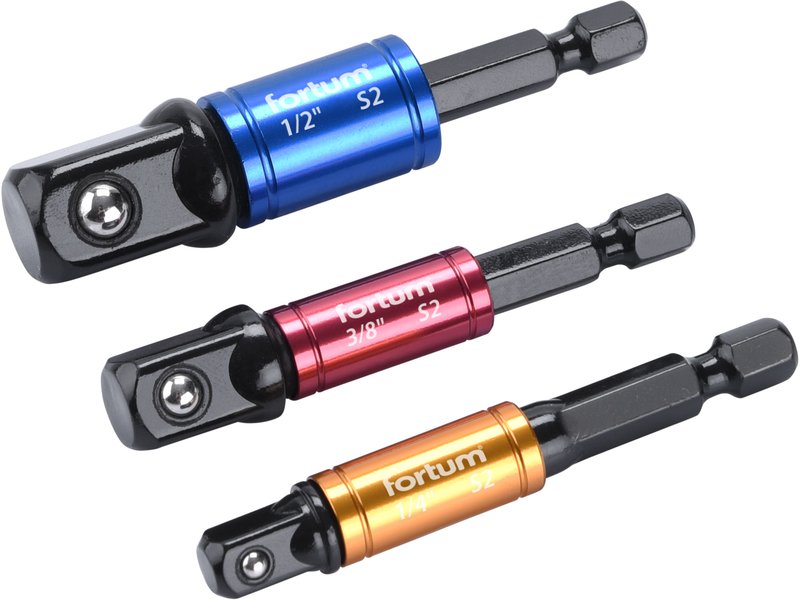 FORTUM 4742203 adaptéry do vrtačky s otočným úchytem 3ks, 1/4"-3/8"-1/2" Obrázek
