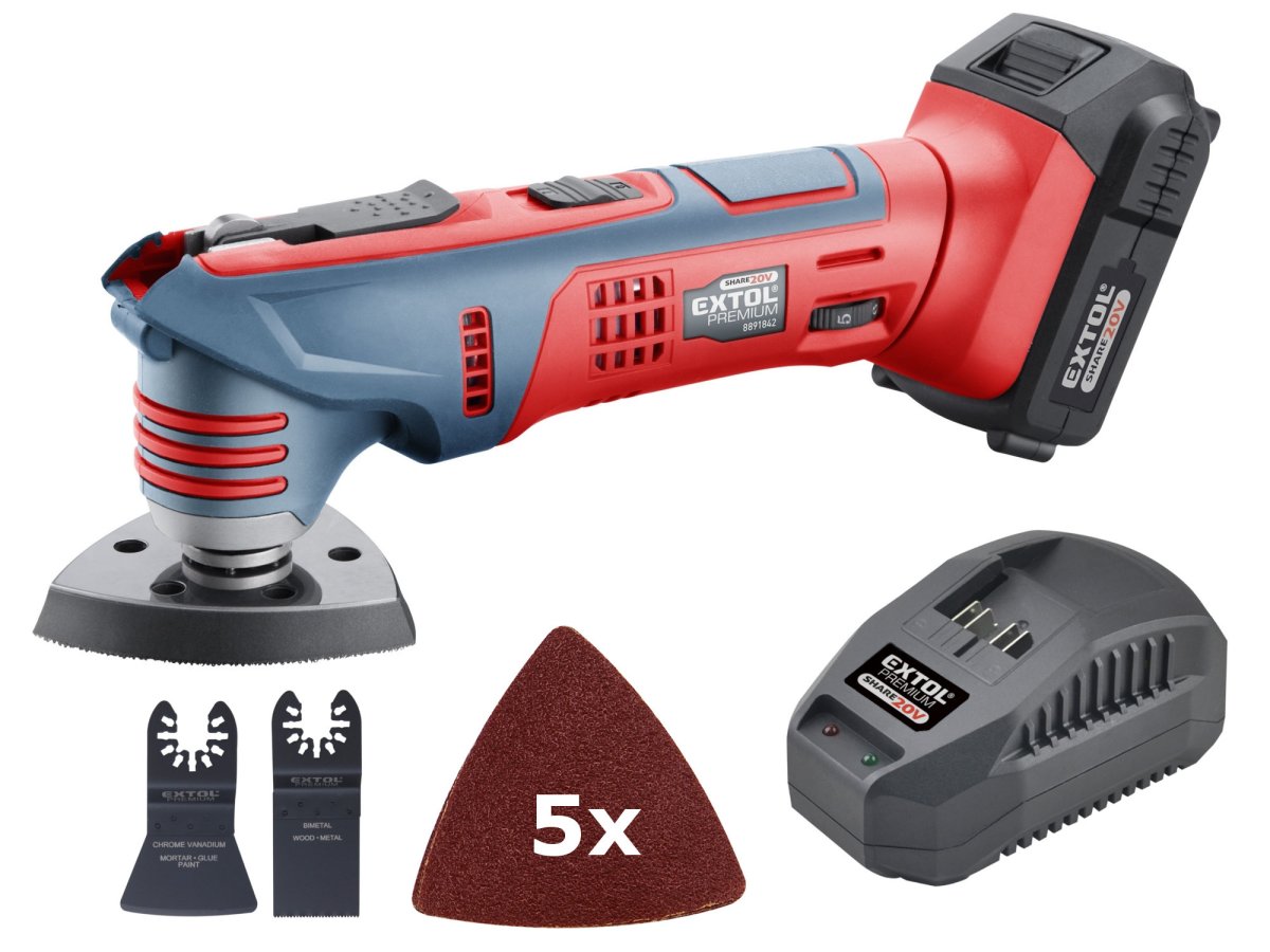 EXTOL PREMIUM 8891842 multifunkční oscilační aku bruska SHARE 20V LiIon 20V/2,0Ah Obrázek