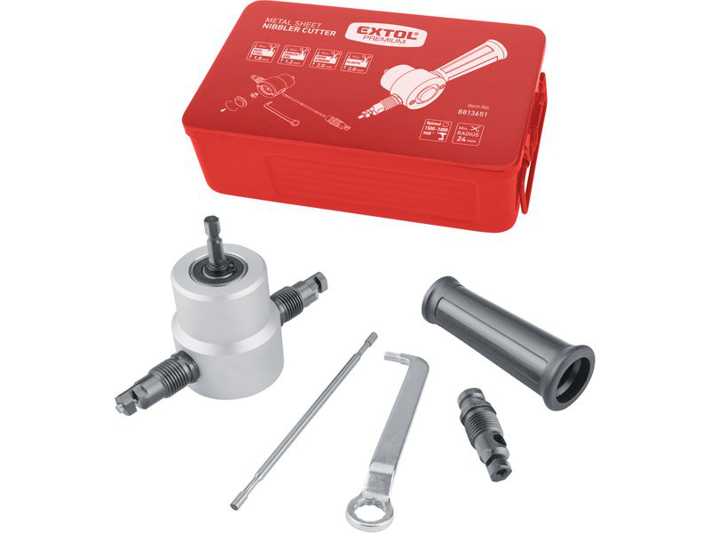 8813651 Oboustranný nástavec na vrtačku k stříhání plechu EXTOL PREMIUM Obrázek