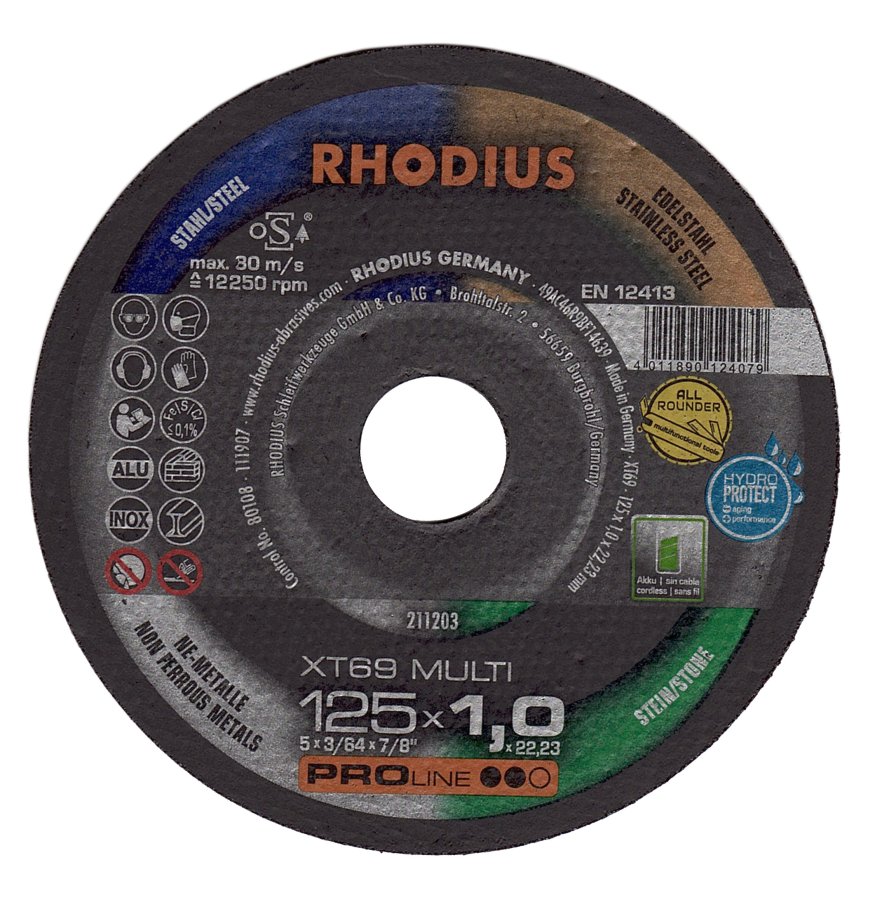 RHODIUS 125x1.0 XT69 MULTI řezný kotouč univerzální na ocel, nerez, Al a kámen, 211203 Obrázek
