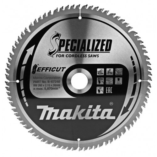 MAKITA B-67240 pilový kotouč Efficut TCT 260x30 80T Obrázek