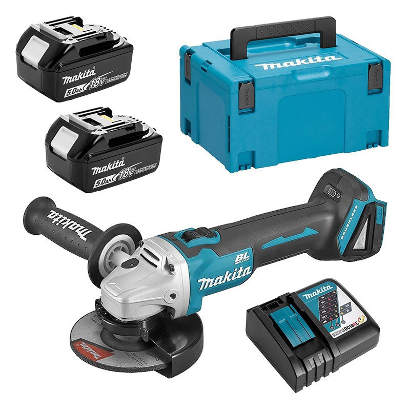MAKITA DGA506RTJ aku úhlová bruska 125mm 18V LiIon 2x 5Ah s bezuhlíkovým motorem Obrázek