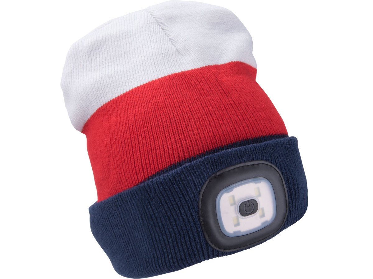 EXTOL LIGHT 43450 čepice s čelovkou 45lm nabíjecí USB uni. BÍLÁ/ČERVENÁ/MODRÁ Obrázek