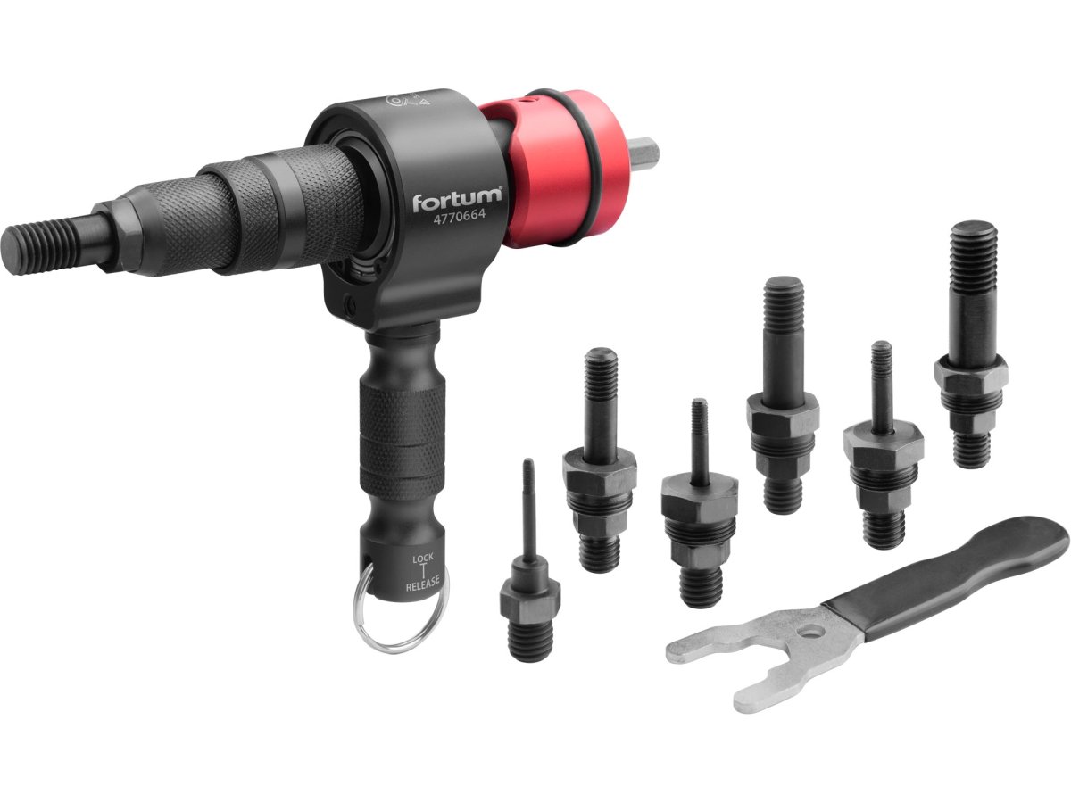 FORTUM 4770664 nástavec nýtovací na vrtačku T, pro nýtovací matice M3-M12, CrMoV Obrázek