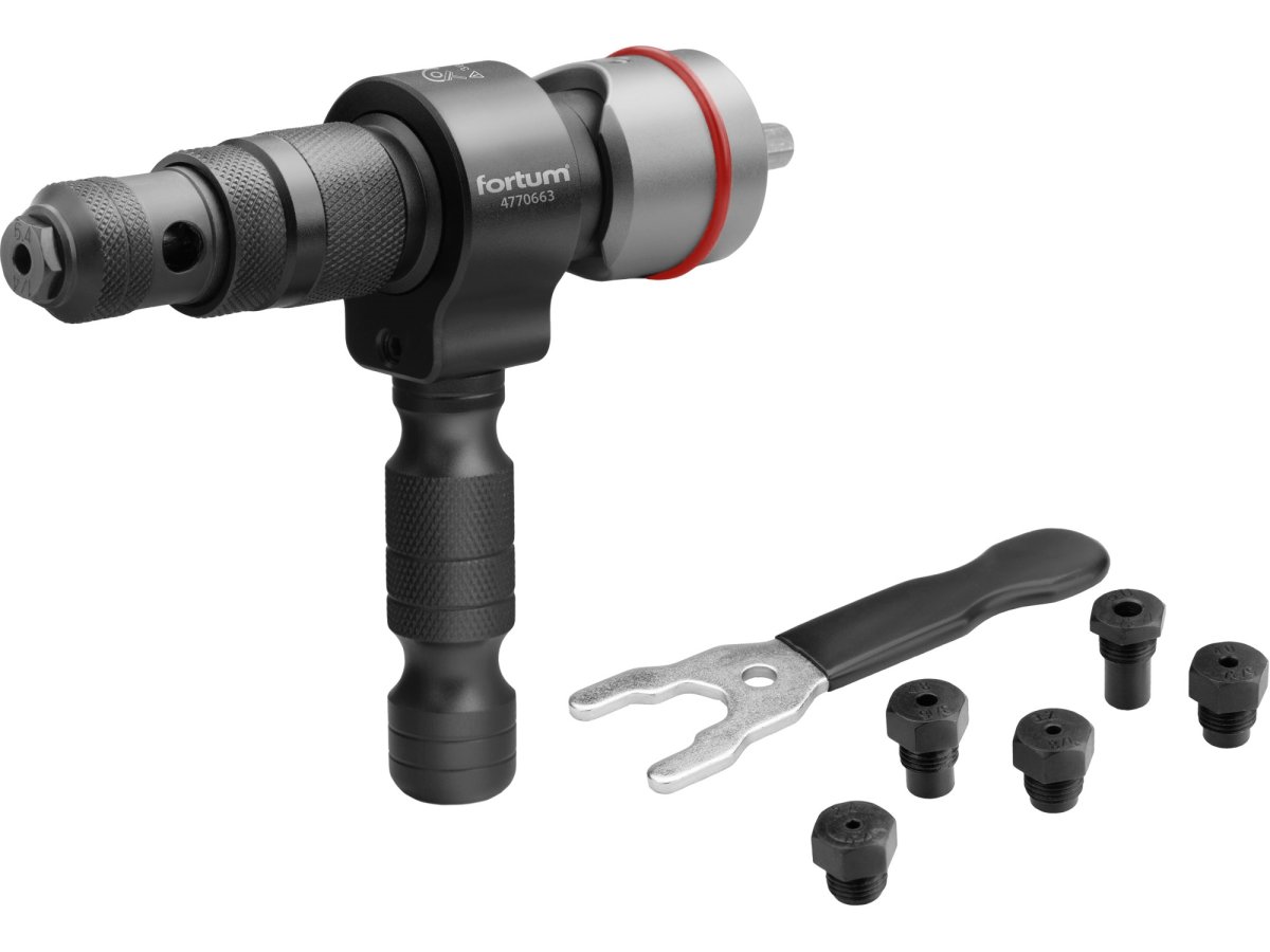 FORTUM 4770663 nástavec nýtovací na vrtačku T pro trhací nýty 2,4-6,4mm, CrMoV Obrázek