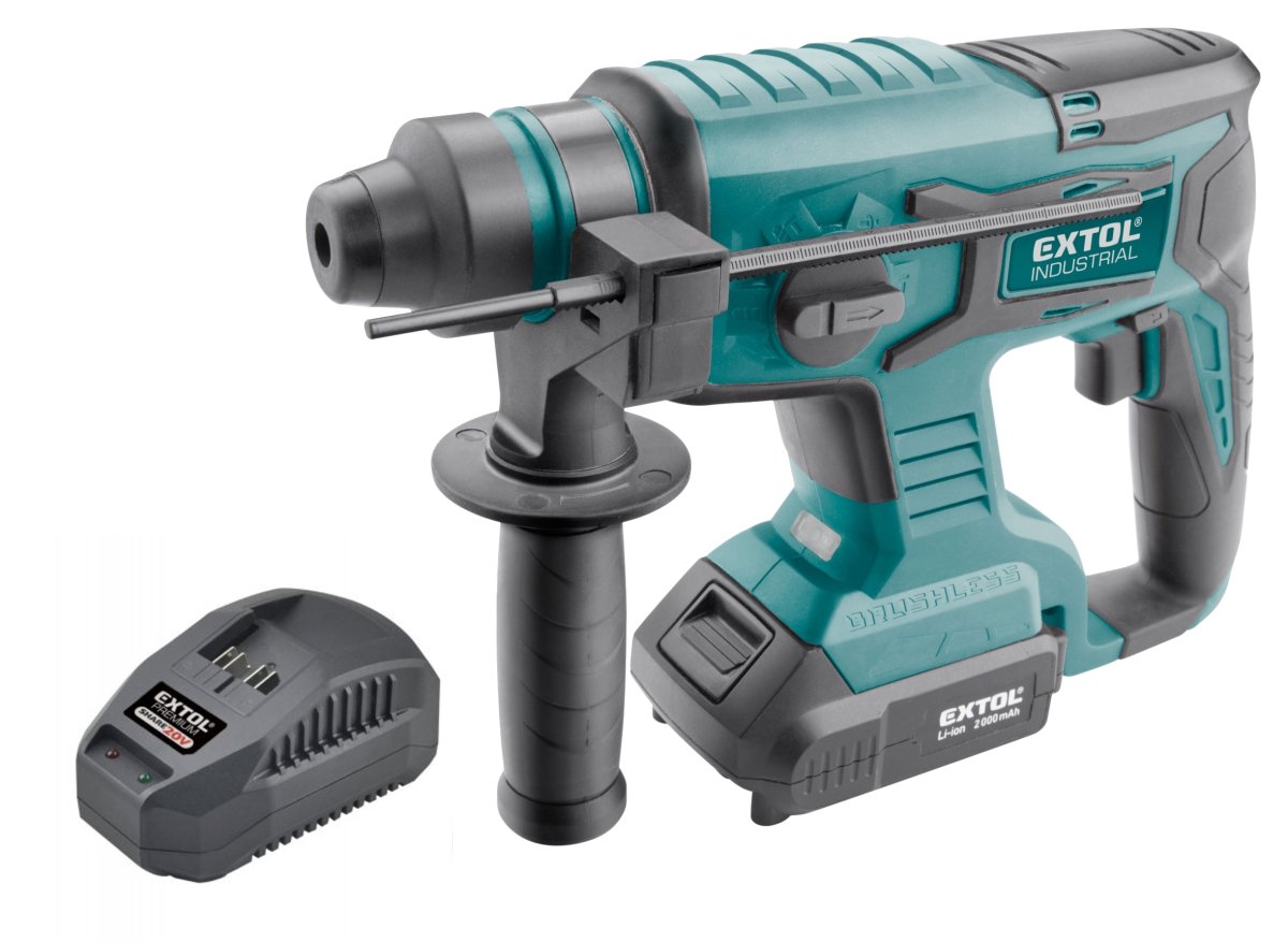 EXTOL INDUSTRIAL 8791818 vrtací aku kladivo SHARE20V, SDS+, BRUSHLESS, 20V LiIon, 2Ah Obrázek