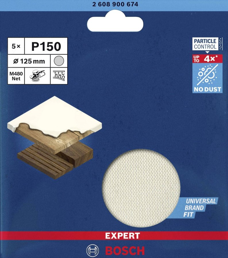 BOSCH brusná mřížka 125mm G150 M480, 5ks, na suchý zip, 2608900674