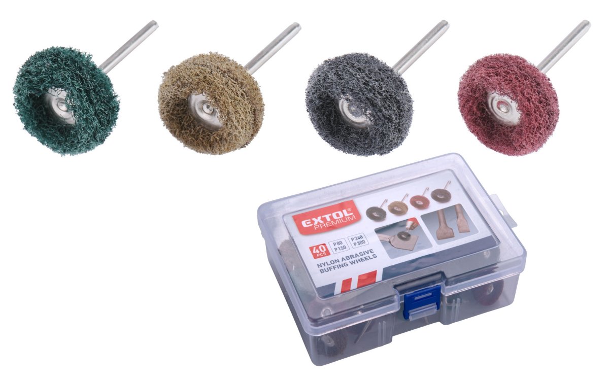 EXTOL PREMIUM 8803761 kartáče brusné nylonové P80, P150, P240, P300 sada 40ks, stopka 3mm Obrázek
