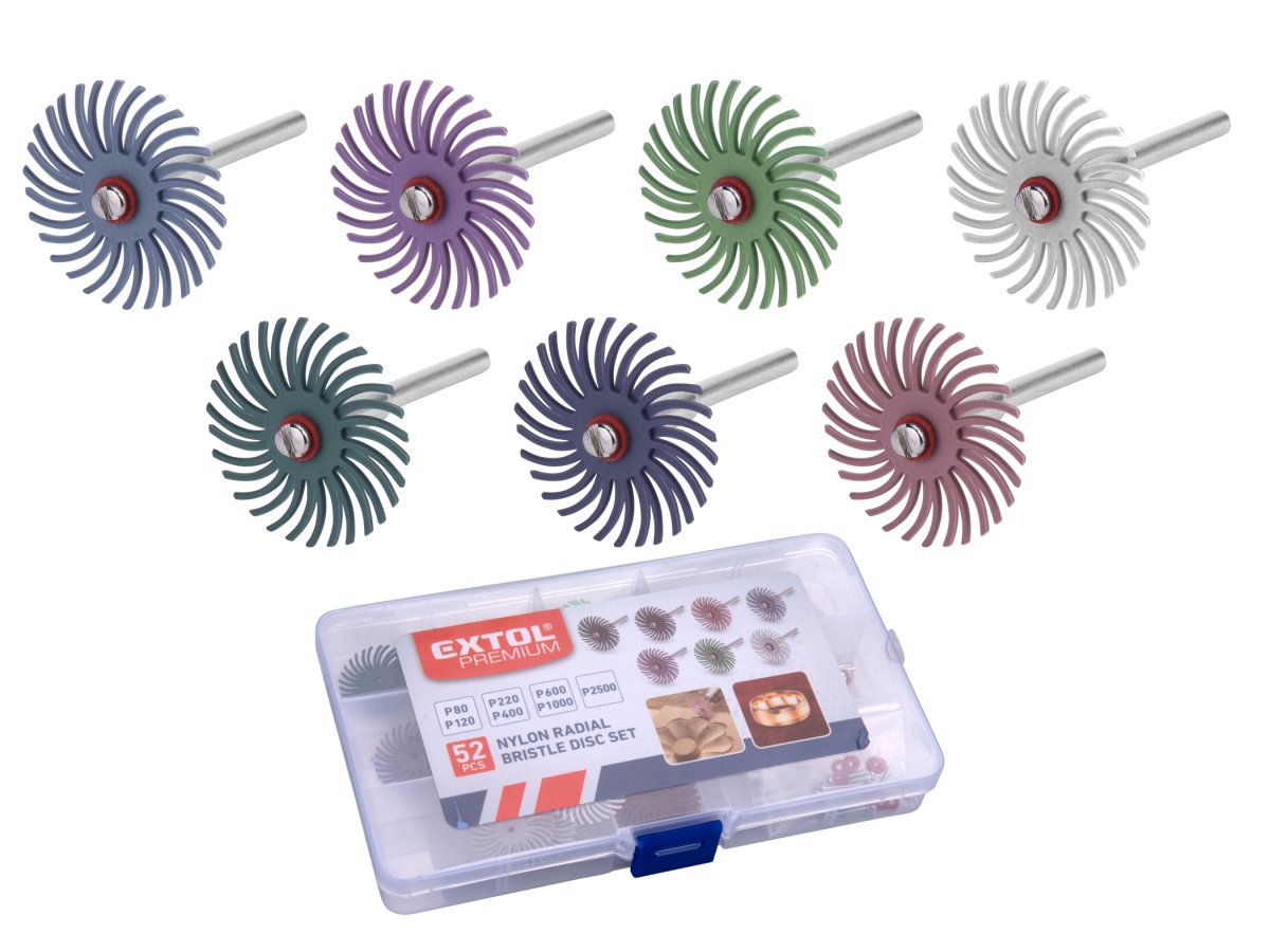 EXTOL PREMIUM 8803762 disky radiální štětinové P80,120,220,400,600,1000,2500,52ks,st.3mm Obrázek