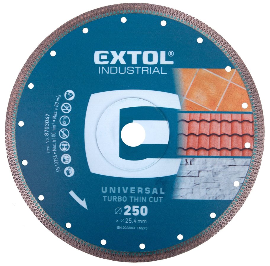 EXTOL INDUSTRIAL 8703047 kotouč diamantový turbo Thin Cut suchý i mokrý řez 250x25,4x2mm Obrázek