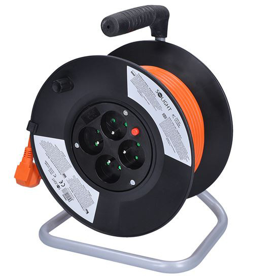 SOLIGHT PB03 prodlužovací přívod na bubnu, 4 zásuvky, 25m, oranžový kabel, 3x 1,5mm2 Obrázek
