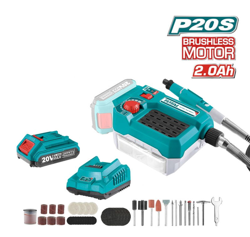 TOTAL TMGLI20011 AKU bruska s ohebnou hřídelí 20V LiIon 2Ah, s baterií a nabíječkou Obrázek