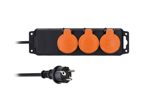 SOLIGHT PP322 prodlužovací přívod IP44, 3 zásuvky, gumový kabel, venkovní, 3m Obrázek