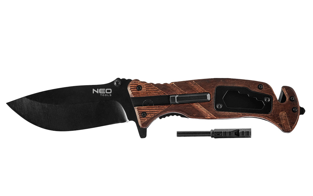 NEO TOOLS 63-107 nůž multifunkční 6v1, čepel 9cm, rukojeť imitace dřevo