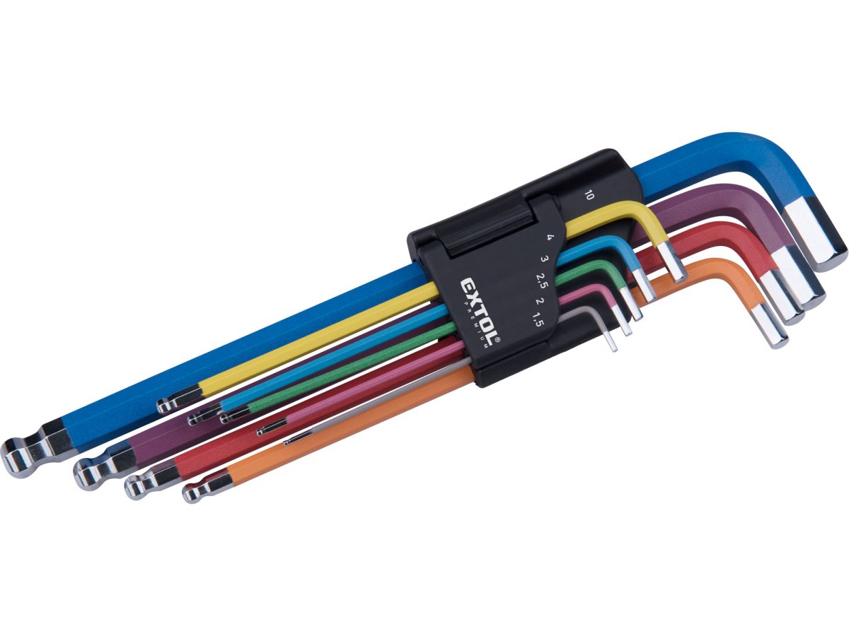 Levně EXTOL PREMIUM 8819316 L-klíče IMBUS sada prodloužené barevné 9ks s kuličkou 1,5-10mm S2