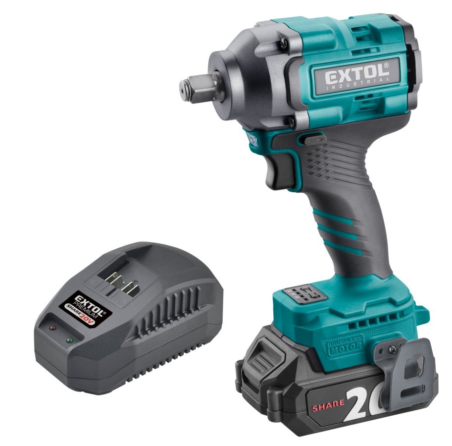 EXTOL INDUSTRIAL 8791814 aku utahovák rázový 1/2" 500Nm SHARE20V LiIon 2Ah BRUSHLESS