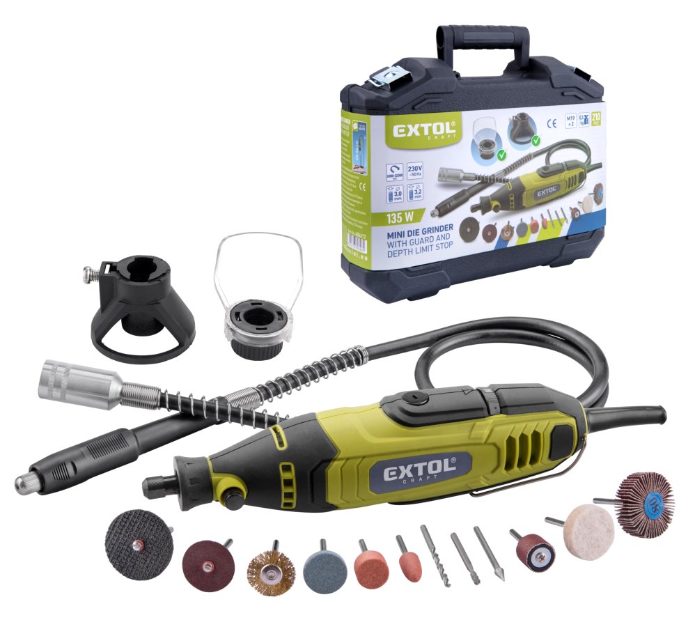 EXTOL CRAFT 404117 bruska přímá s ohebnou hřídelí, 135W, 210ks