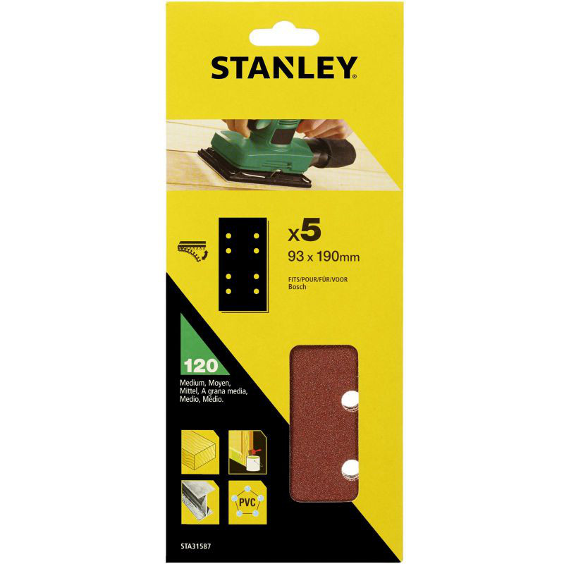 STANLEY STA31587 brusný papír 93x190mm K120 perforovaný, suchý zip, 5ks