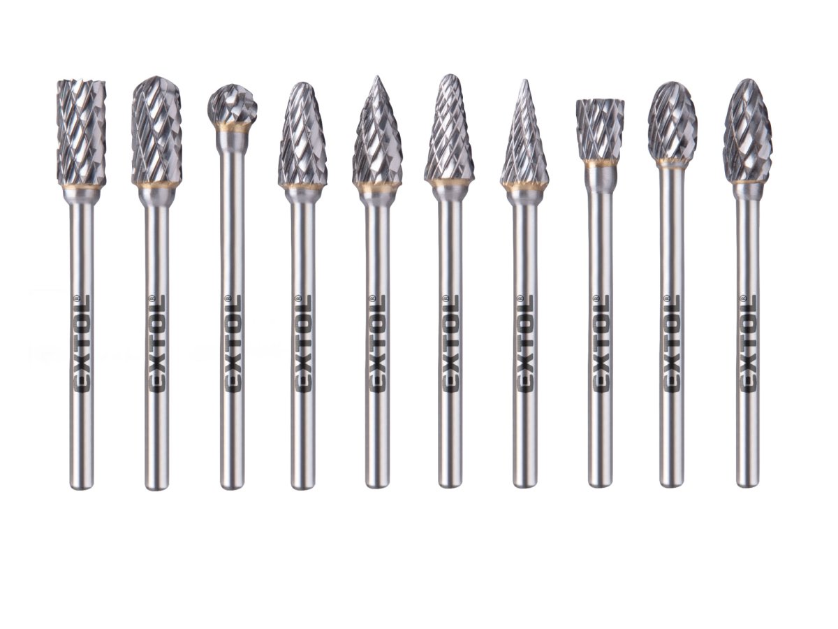 EXTOL INDUSTRIAL 8703810 sada fréz karbidových 6x13x50mm stopka 3mm sek střední 10ks