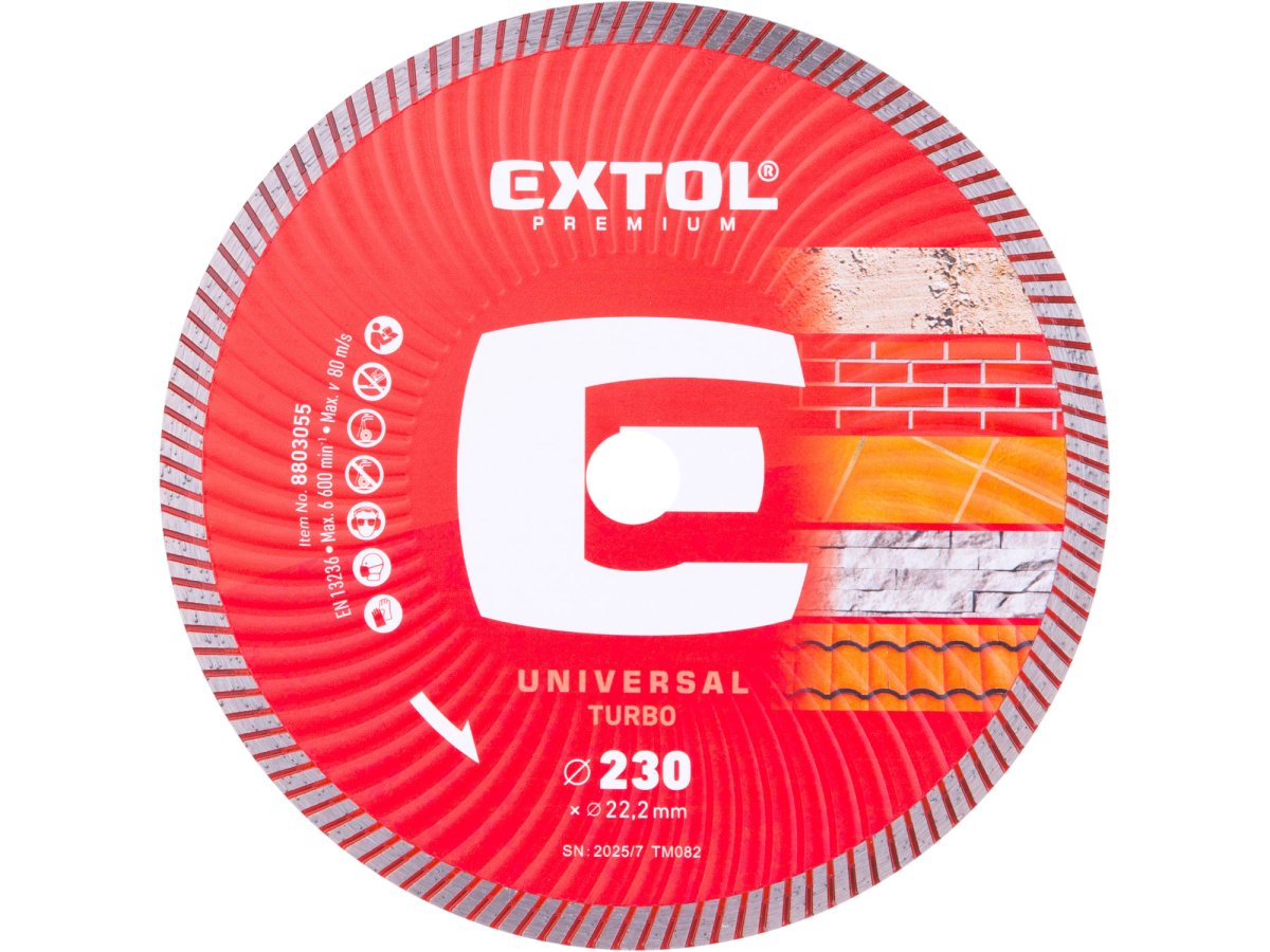 Levně EXTOL PREMIUM 8803055 kotouč diamantový 230x22,2x2,6mm turbo pro suché i mokré řezání