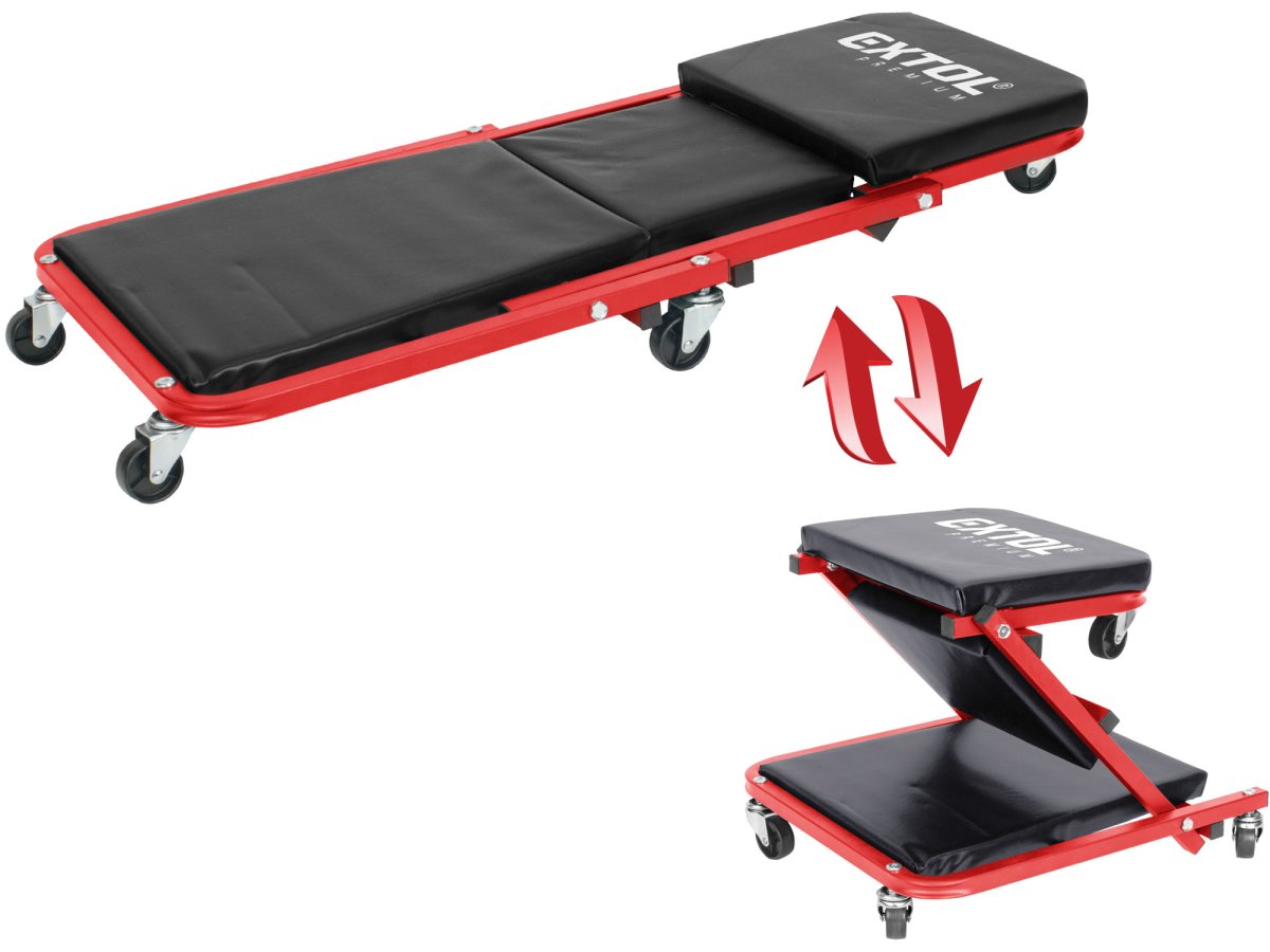 EXTOL PREMIUM 8863302 montážní pojízdné lehátko a sedák 2v1, 150/120kg