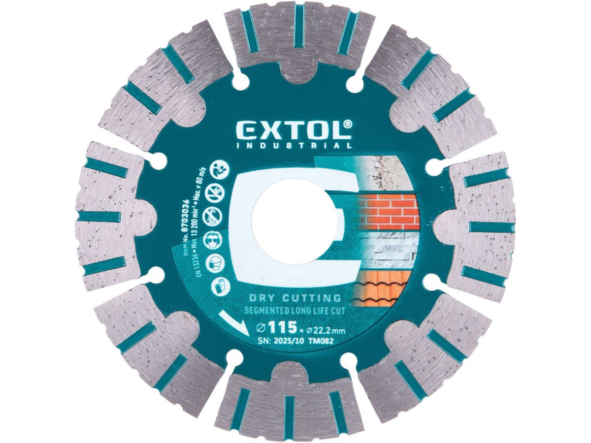 Levně EXTOL INDUSTRIAL 8703036 kotouč diamantový 115x22,2x1,8mm Long Life Cut suché řezání
