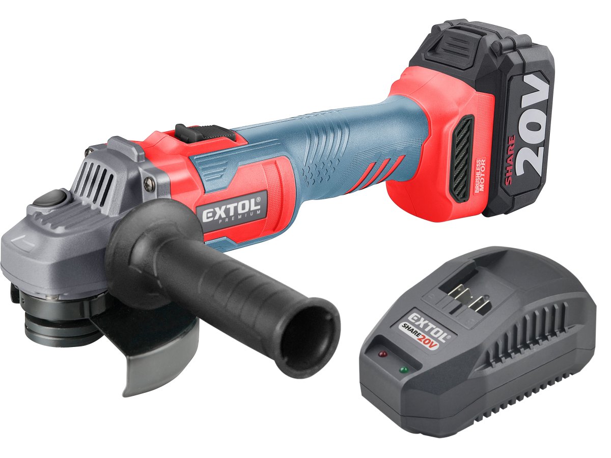 Levně EXTOL PREMIUM 8891838 aku úhlová bruska 125mm SHARE20V BRUSHLESS LiIon 4Ah
