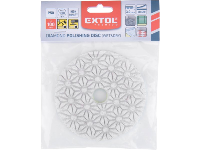 EXTOL PREMIUM 8803090 kotouč diamantový leštící P50 na obklady 100mm suchý zip Obrázek