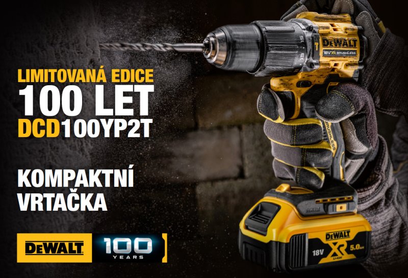 DeWALT DCD100YP2T XR Li-Ion 18V (2x5Ah) aku příklepový šroubovák k výročí 100 let Obrázek