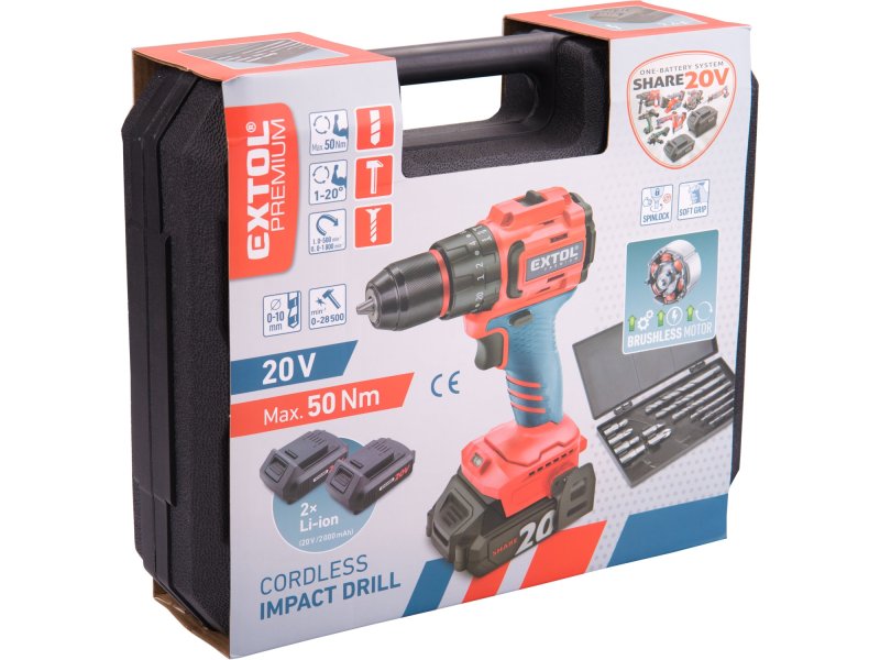 EXTOL PREMIUM 8891806 příklepová aku vrtačka SHARE20V LiIon 2x 2Ah 20V brushless Obrázek