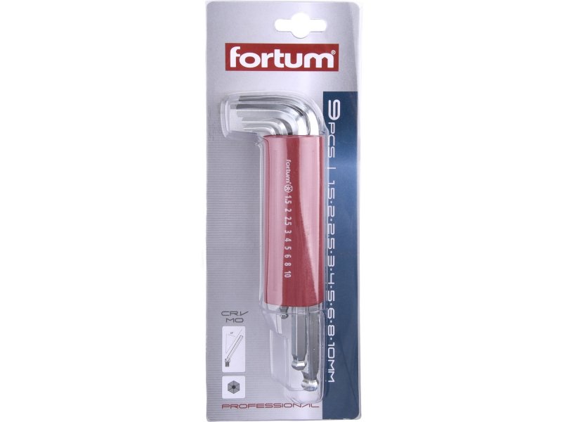 FORTUM 4710100 L-klíče imbus, 9ks, 1,5-2-2,5-3-4-5-6-8-10mm, S2