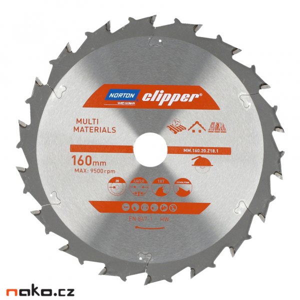 NORTON clipper 160x20mm 18z DEMOLITION pilový kotouč na dřevo s hřebíky 70184608128 Obrázek