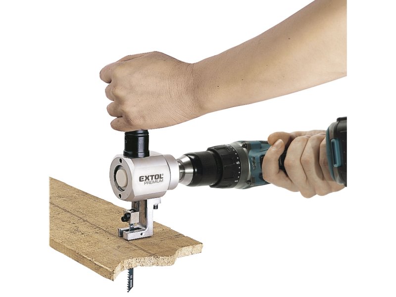 EXTOL PREMIUM 8813654 dvou funkční nástavec na vrtačku ke stříhání plechu a řezání dřeva Obrázek