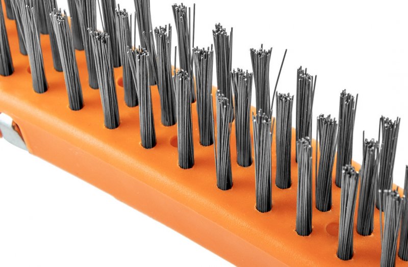 NEO TOOLS 39-012 ruční drátěný kartáč ocelový 3x19 řad se škrabkou a biplastovou rukojetí Obrázek