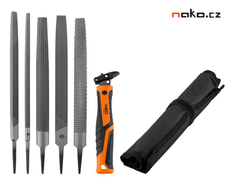 NEO TOOLS 44-652 sada pilníků dílenských 200mm s výměnnou rukojetí 5+1ks