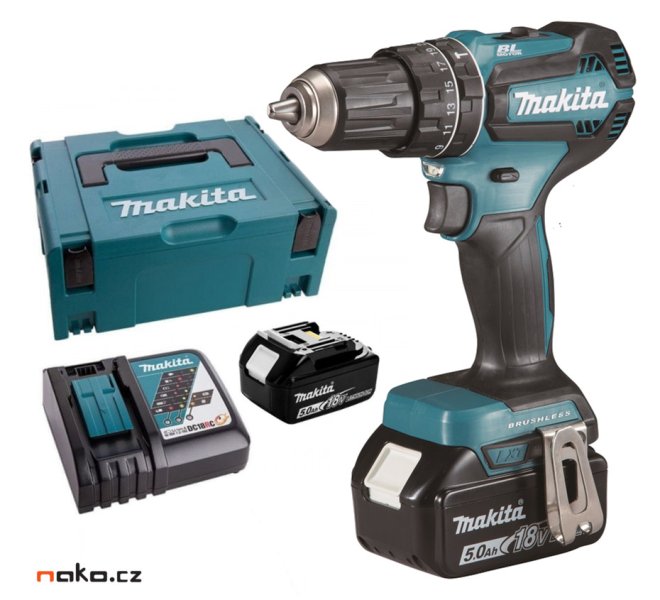 MAKITA DHP485RTJ aku bezuhlíkový příklepový šroubovák Li-ion LXT 18V/5,0 Ah,Makpac
