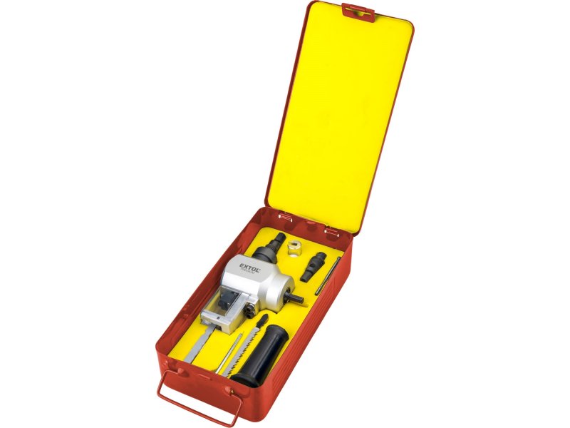 EXTOL PREMIUM 8813654 dvou funkční nástavec na vrtačku ke stříhání plechu a řezání dřeva Obrázek