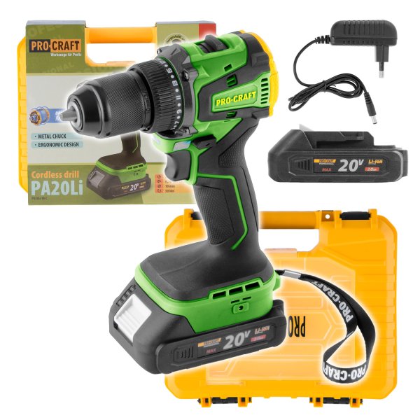 PROCRAFT PA20Li aku vrtačka bezuhlíková 20V 1x 2Ah LiIon