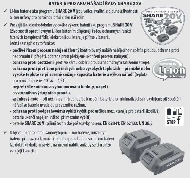 EXTOL PREMIUM 8891922 jednoruční aku řetězová pila 12cm SHARE 20V LiIon 2Ah Obrázek