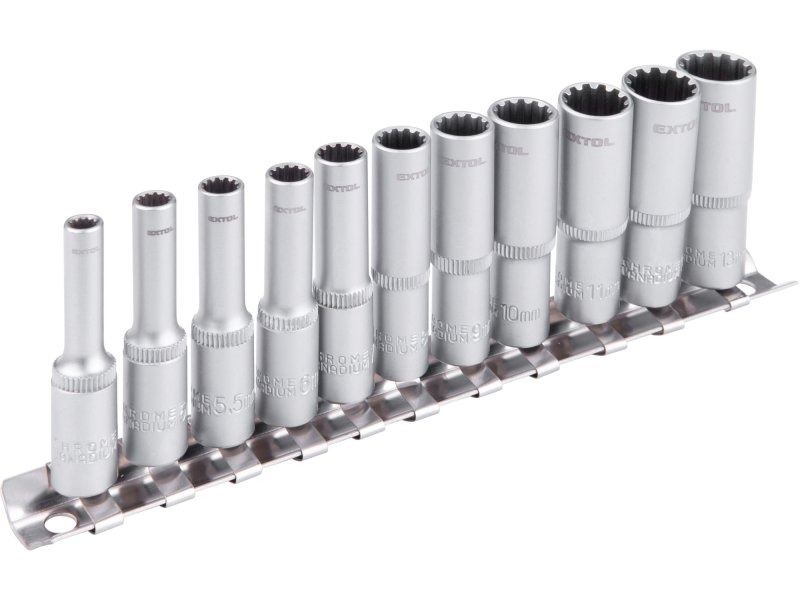 EXTOL PREMIUM 8818111 sada nástrčných hlavic 4-13mm prodloužené MULTI-LOCK 1/4" CrV 11ks