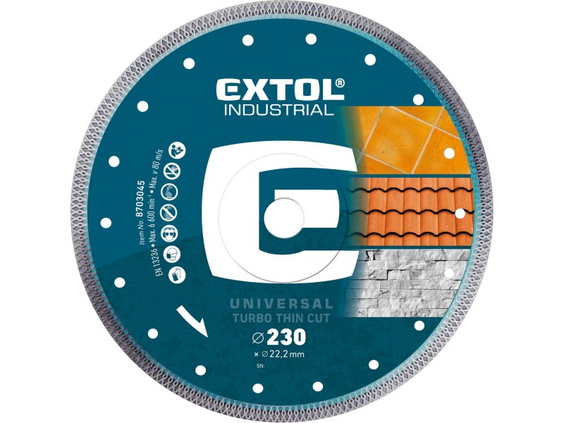 EXTOL INDUSTRIAL 8703045 kotouč diamantový 230x22,2mm řezný Turbo Thin Cut