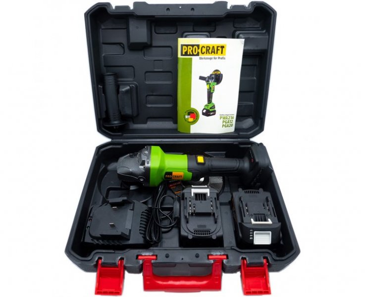 PROCRAFT PGA20 bezuhlíková aku úhlová bruska 125mm LiIon 20V 2x 4Ah Obrázek