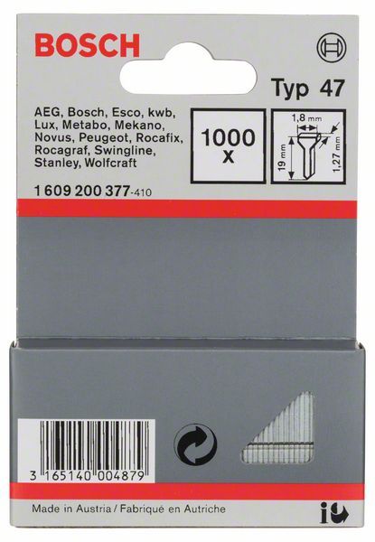 BOSCH hřebíčky typ 47, 19mm 1000ks 1609200377 Obrázek